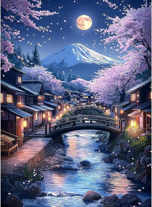 Puzzles for Adults 500 Pieces, Cherry Blossom Jigsaw Puzzles - Cherry Blossom Village, Impossible Unique Puzzle for Seniors Family, 20.47 x 14.96 inches, 1:1 Poster, Letter on The Back