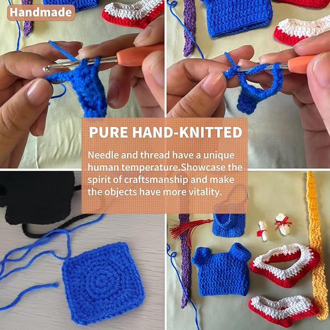 Handmade Clothes for 17cm Doll - Knitting Wool Dolls Graduation Gown Set - Premium Handcrafted Crochet Dolls Outfit with Complete Accessories (No Doll)