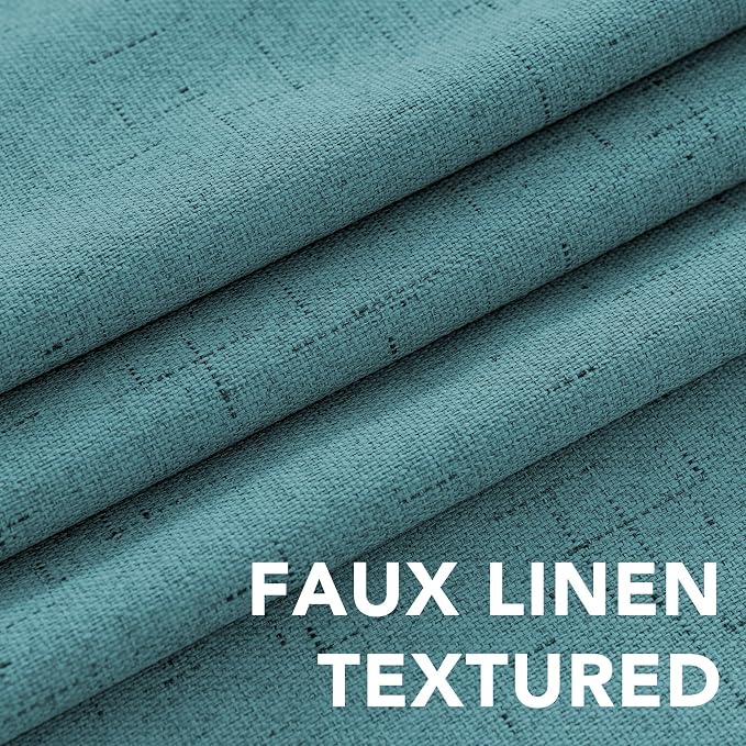 H.VERSAILTEX Linen Curtains 100% Blackout Curtains for Bedroom 90 inch Long Full Light Blocking Nature Linen Blended Window Curtains for Living Room Nickel Grommet (2 Panels, Teal)
