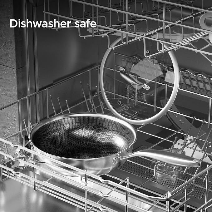 COOKER KING 10" Hybrid Wok Pan with Lid, Nonstick Deep Skillet for Stir-Fry | Non-Toxic Coating, Dishwasher & Oven Safe, Induction Ready, Stay-Cool Handle, 3-Ply Stainless Steel Clad for Fast Heat