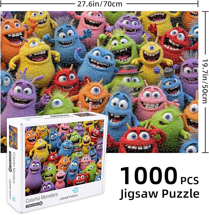 Sutinban Colorful Monster 1000 Piece Puzzle for Adults, Funny Prank Unique Halloween Jigsaw Puzzles for Kids & Adults & Teens, Coolest Adult Puzzle 1000 Pieces, Home Decor Great Gift for Family&Friend