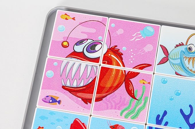 Anzikfoy 48 Piece Toy Building Jigsaw Puzzle Sets, 2 in 1 Ocean Theme Boys Girls Puzzles Building Block with Reusable Drawing Board Set for Toddlers Ages 1-3 and Kids 3+ Year Old