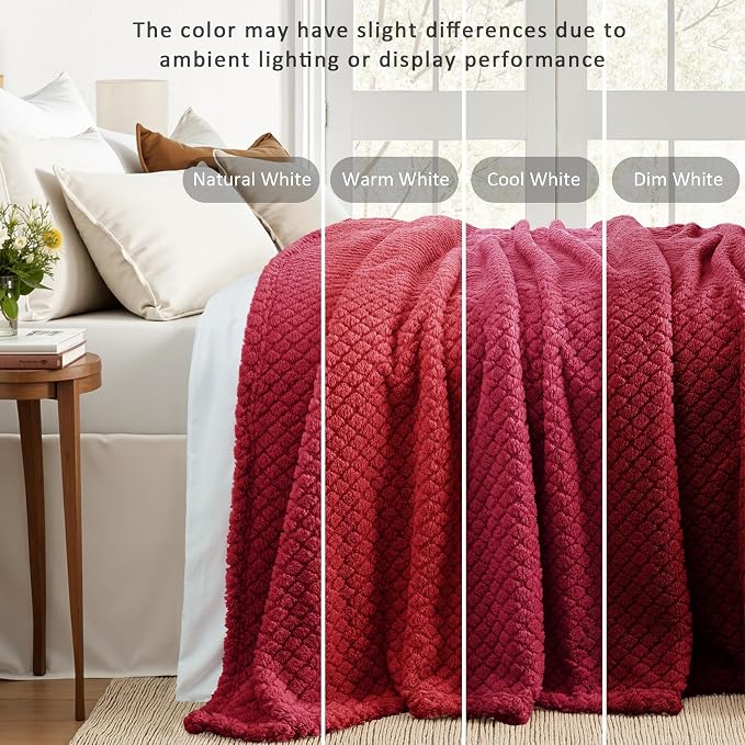 Exclusivo Mezcla Soft Fleece Queen Size Blanket for Bed, Deep Red | Jacquard Lightweight Cozy Bed Blanket, Breathable Decorative Fuzzy Textured All Season Use, 90x90 Inches