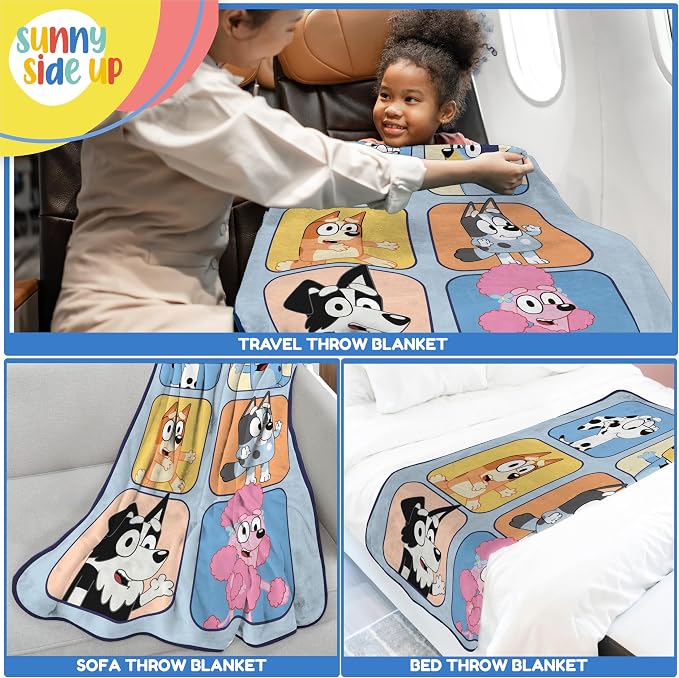 Sunny Side Up Bluey Kids Plush Throw Blanket - Ultra Soft Cozy 46 x 60 Inches - Plush Fleece for Bed, Couch, Sofa, Home Décor, Official Licensed, Multi - Bluey