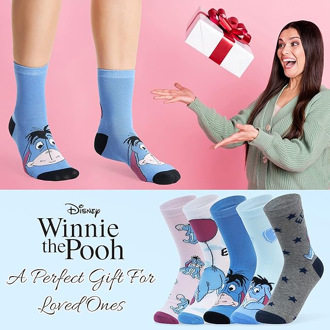 Disney Stitch Socks Gifts for Women Teens, US Size 4-9, Baby Yoda Pack of 5 Fuzzy Casual Crew Socks for Home Sleep Winter