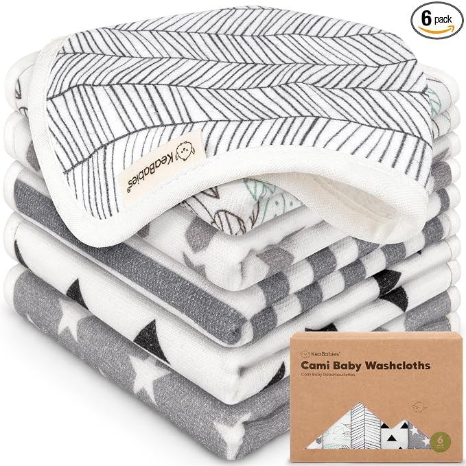 6-Pack Cotton Baby Washcloths for Newborn - Organic Cotton Muslin Soft Wash Cloths for Babies, Infant, Kids, Toddler Towels for Boy, Girl,Super Absorbent Face Cloths,Scratch-free Baby Rags (Grayscape)