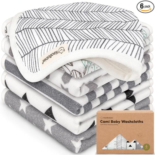 6-Pack Cotton Baby Washcloths for Newborn - Organic Cotton Muslin Soft Wash Cloths for Babies, Infant, Kids, Toddler Towels for Boy, Girl,Super Absorbent Face Cloths,Scratch-free Baby Rags (Grayscape)