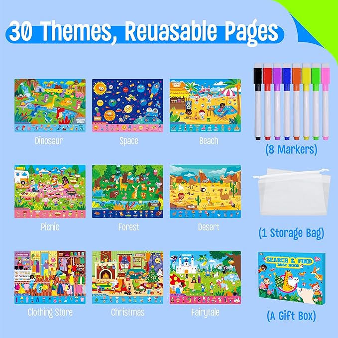 SpriteGru Search & Find Book, 30 Different Themes 32 Pages Activities Book, Montessori Learning Toy Educational Game Autism Sensory Toys for Preschool Girls and Boys Ages 3, 4, 5, 6