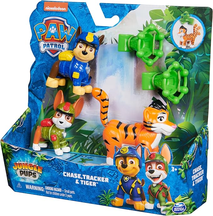 PAW Patrol Jungle Pups, Figurines Articulées Chase, Tracker & Tiger Avec Lance-Projectile, Jouets Pour Les garçons et, Black
