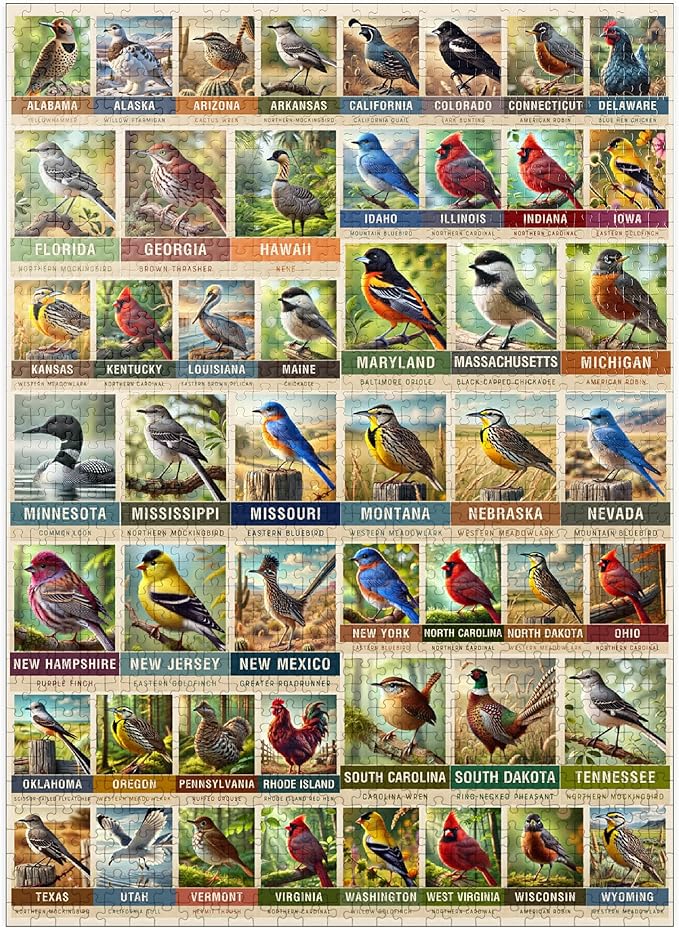 MyPuzzle State Birds Series: 50 State Birds Collage, Vol.1 - Premium 1000 Piece Jigsaw Puzzle for Adults