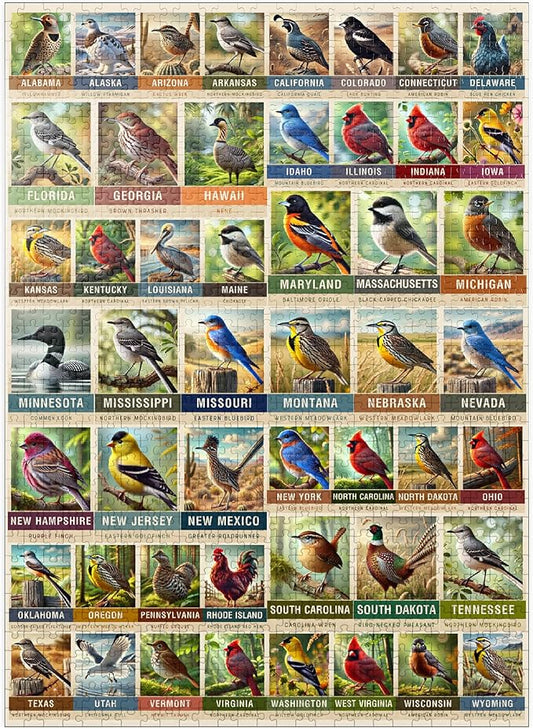 MyPuzzle State Birds Series: 50 State Birds Collage, Vol.1 - Premium 1000 Piece Jigsaw Puzzle for Adults