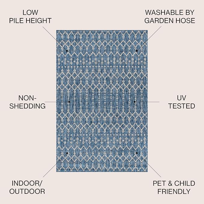JONATHAN Y Moroccan Geometric Indoor Outdoor Square Area Rug 3X3 Navy/Light Gray, Ourika Textured Weave for Backyard, Patio, Porch, Easy-Cleaning, High Traffic, Pet-Friendly, Non-Shedding SMB108B-3SQ