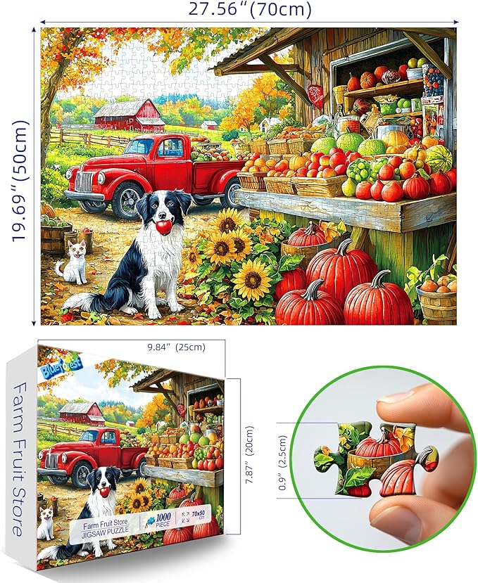 Blueforest Puzzles for Adults 1000 Pieces, Autumn Farm Market Jigsaw Puzzle, Impossible Hard Difficult Challenging Family Puzzles for Adults, 27.5x19.7 Inches Large Pretty Art Puzzle