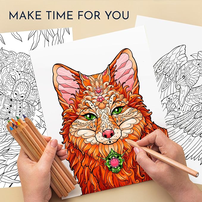 Animal Coloring Book for Adults with 31 Stunning Illustrations of Animals and Nature – Mindfulness Coloring Book for Adults Relaxation – Stress Relief Gifts for Women & Men, Tear-Out Pages