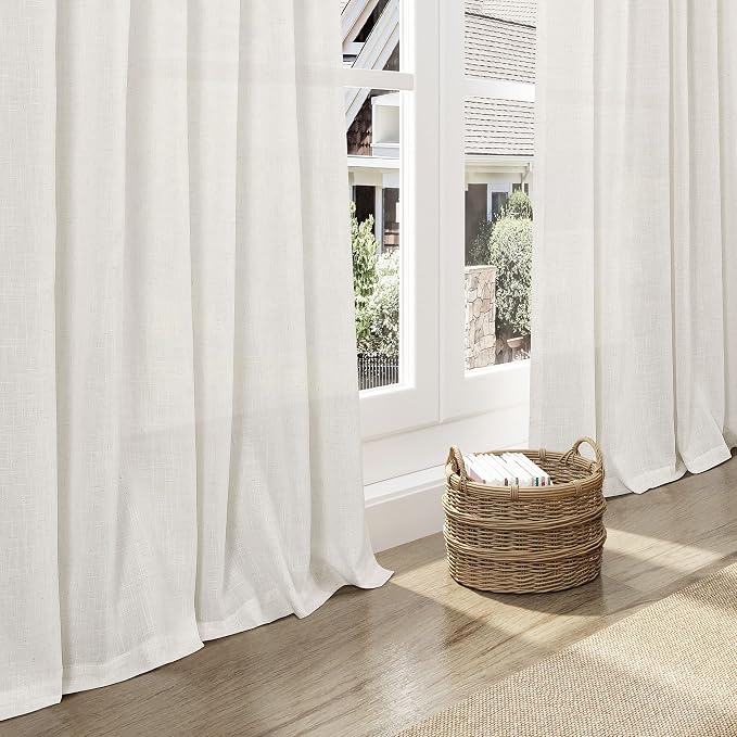 Cream Linen Curtains 139 Inches Long for Living Room Extra Long Back Tab Curtains Neutral Farmhouse Light Filtering Semi Sheer Linen Drapes Ceiling to Floor for Large Window 2 Panels Set 52x139