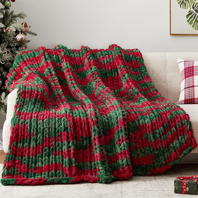 Negwoo Chunky Knit Throw Blanket, Knitted Throw Chenille Yarn, 30"*40" | Soft Thick Cable Knitted Blankets, Handmade Big Thick Blanket, Machine Washable Cute Comfy Blanket for Home Decor, X stripe