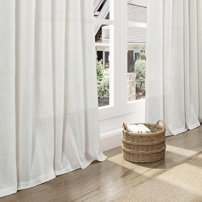 Nanspring Natural Linen Curtains for Living Room 105 Inches Long Rustic Farmhouse Decor Light Filtering Semi Sheer Curtain Back Tab and Rod Pocket Luxury Drapes for Bedroom Office 52x105, 2 Panels