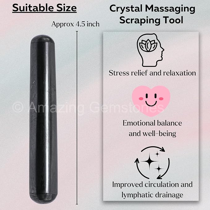Amazing Gemstone Shungite Crystal Wand Massage Stick - Pelvic Wand Gua Sha for Adults - Crystals and Healing Stones Massage Wands for Adults Gifts (Smooth)