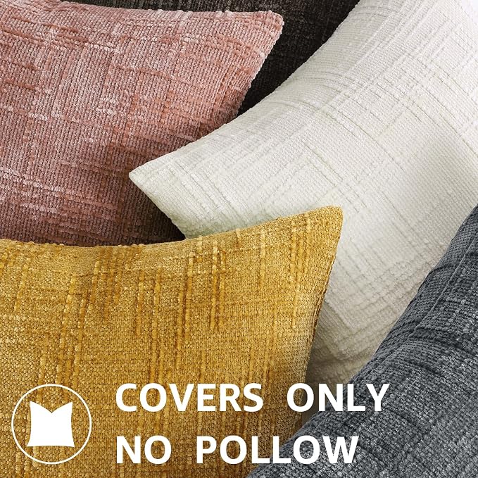 decorUhome Textured Chenille Throw Pillow Covers 20x20 Set of 2 Pink | Fall Modern Farmhouse Soft Cozy Slubby Couch Pillow Cases Boho Decorative Pillow Cases for Bed Sofa Living Room Home Decor