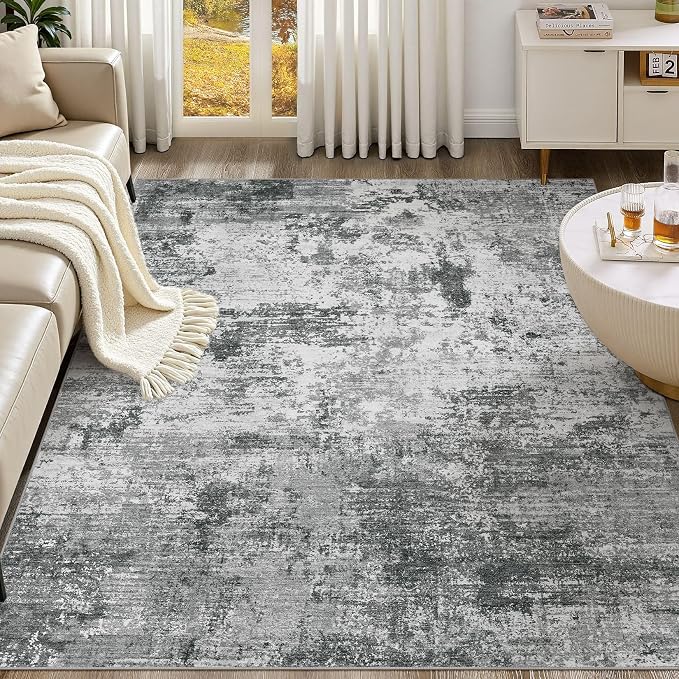 UERMEI 5x7 Area Rug for Living Room - Washable Neutral Modern Abstract Carpet, Non-Slip Soft Large Indoor Floor Rugs for Bedroom Home Office & Under Dining Table Decor, Grey Black