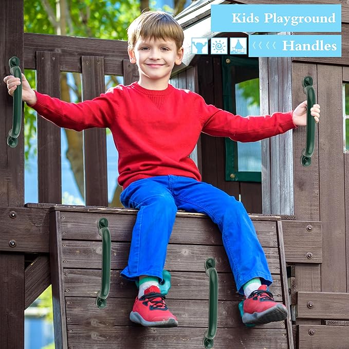 4 Pieces Kids Playground Safety Handles Playground Grab Handle Bars Playground Accessories Equipment for Kids Outdoor Playset Backyard Playhouse Tree House Jungle Gym (Green)