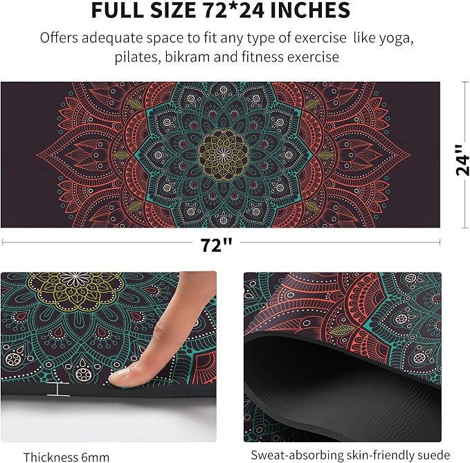 nuveti Yoga Mat Print Extra Thick TPE Non Slip Fitness Exercise Mat with Carrying Bag,72"x24" Extra Thick 6MM Exercise & Workout Mat for Yoga, Pilates Fitness and Floor Exercises