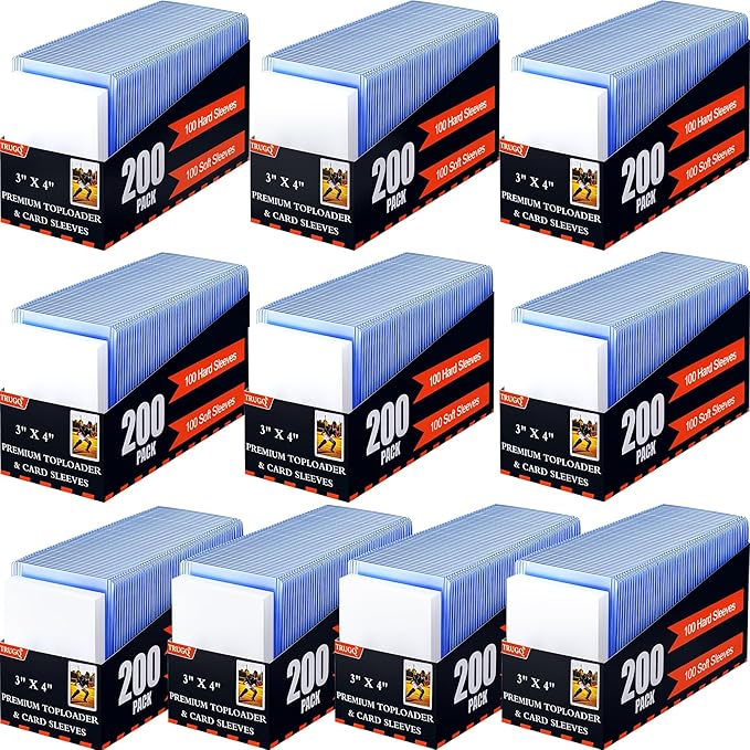 2000 Card Sleeves Toploads for Cards,3" x 4" Baseball Card Protectors,Premium Standard Size Trading Hard Plastic Card Holder for Sports Football Cards(1000 Hard Protectors +1000 Soft Sleeves)