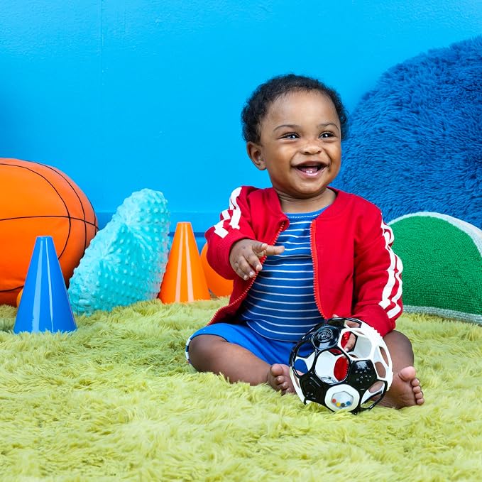 Bright Starts Oball Grippin' Goals Rattle Soccer Ball - Black & White, Easy-Grasp Toy for Newborn and Up (Pack of 2)