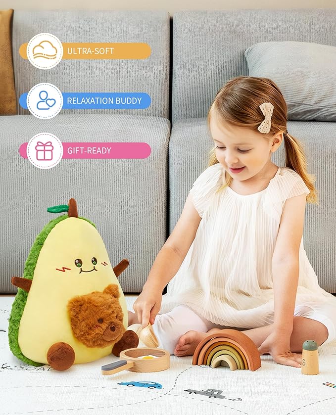 OLAOLA Cute Avocado Plush Toys Bear Stuffed Animals, 11.8 Inch Soft Avocado Food Plushie Pillow Doll for Kids Adults