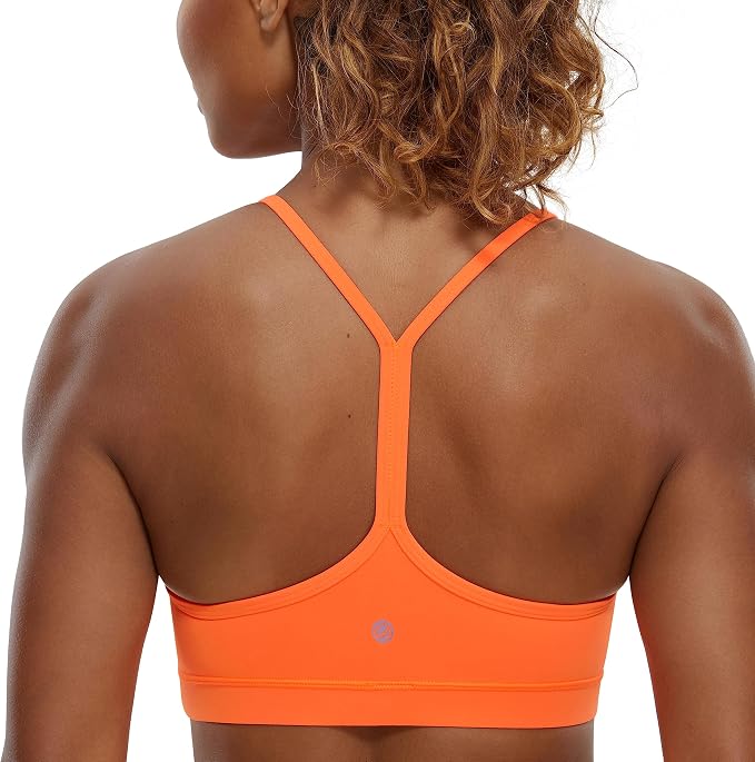 CRZ YOGA Butterluxe Y Back Sports Bras for Women - Padded Racerback Low Impact Spaghetti Thin Strap Workout Yoga Top