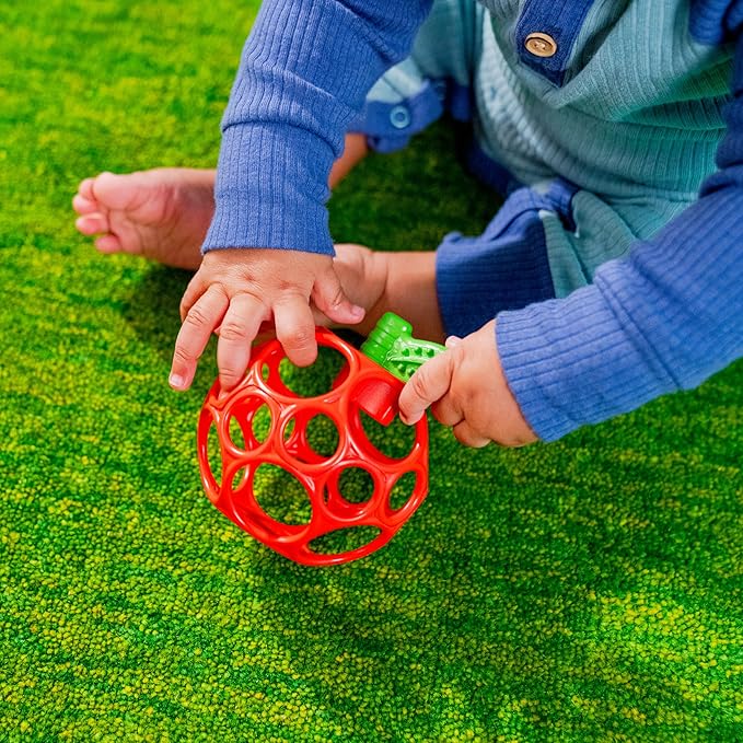 Bright Starts Oball Easy Grasp Red Apple Teether Toy, Hold My Own Collection, BPA Free, Unisex, Newborn and Up