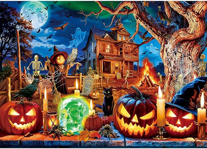 Sutinban Halloween Puzzle 1000 Pieces for Adults, Horror Skull Pumpkin Head Halloween Haunted House Jigsaw Puzzles 1000 Pieces Family Game, Holiday Party Gifts Puzzles for Teenages & Kids & Adults