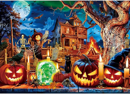 Sutinban Halloween Puzzle 1000 Pieces for Adults, Horror Skull Pumpkin Head Halloween Haunted House Jigsaw Puzzles 1000 Pieces Family Game, Holiday Party Gifts Puzzles for Teenages & Kids & Adults