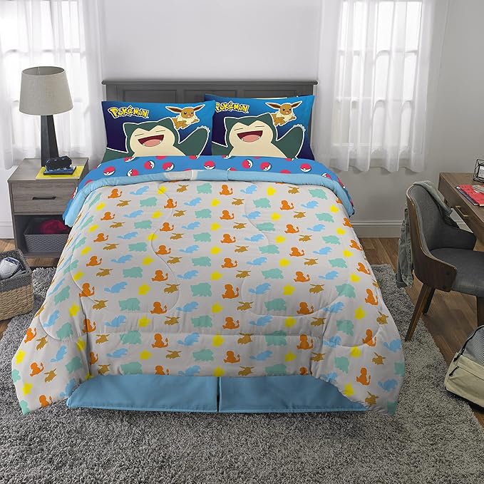 Pokémon Gaming Anime Kids Bedding Super Soft Microfiber Comforter And Sheet Set, 5 Piece Full Size, (Officially Licensed Product) By Franco
