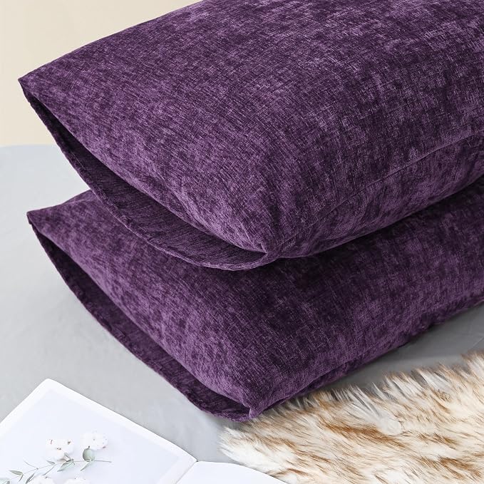 CaliTime Decorative Standard Throw Pillow Covers 26 X 20 Inches Plum Purple | Pack of 2, Cozy Chenille Cushion Cases for Sofa Bed Living Room Farmhouse Home
