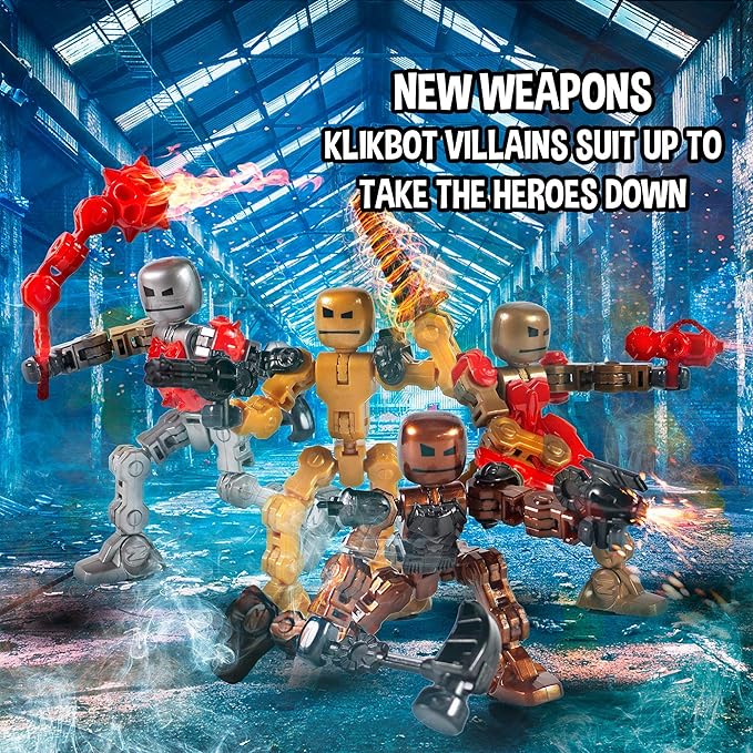 Zing Klikbot, Complete Set of 4 Poseable Action Figures with Weapons, Translucent, Create Stop Motion Animation, for Ages 6 and Up (Series 2 Villains)