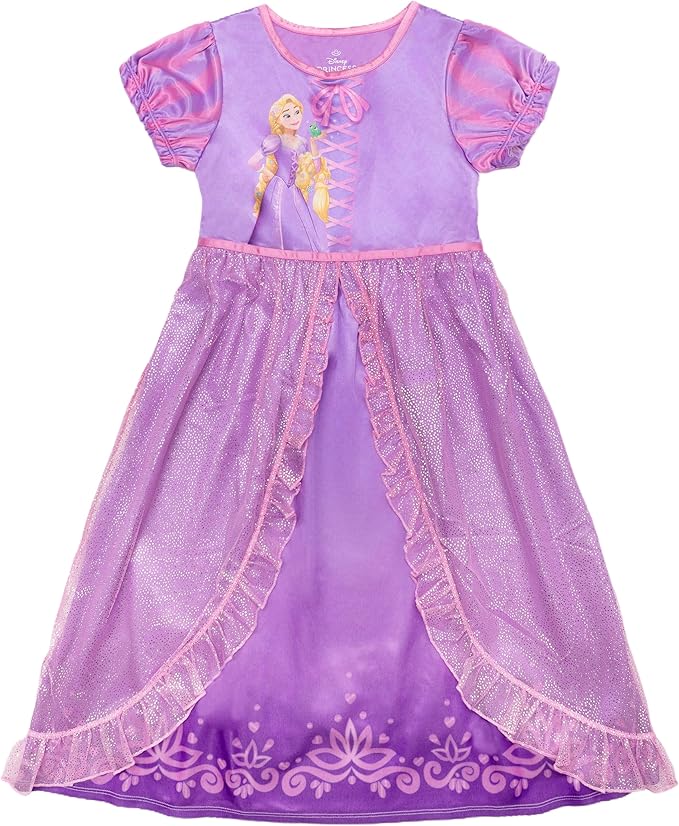 Disney Girls' Princess Dress Nightgown, Fantasy Gown, Soft & Cute Pajamas for Kids