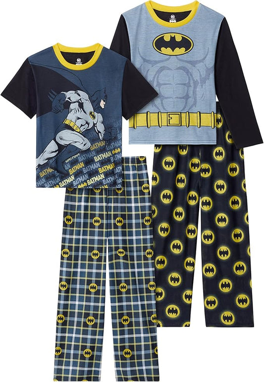 BATMAN Boys Pajamas for Kids | 4 Piece Sleepwear Sets for Boys Pajama Bottoms and Sleep Shirts for Big Boy and Toddlers