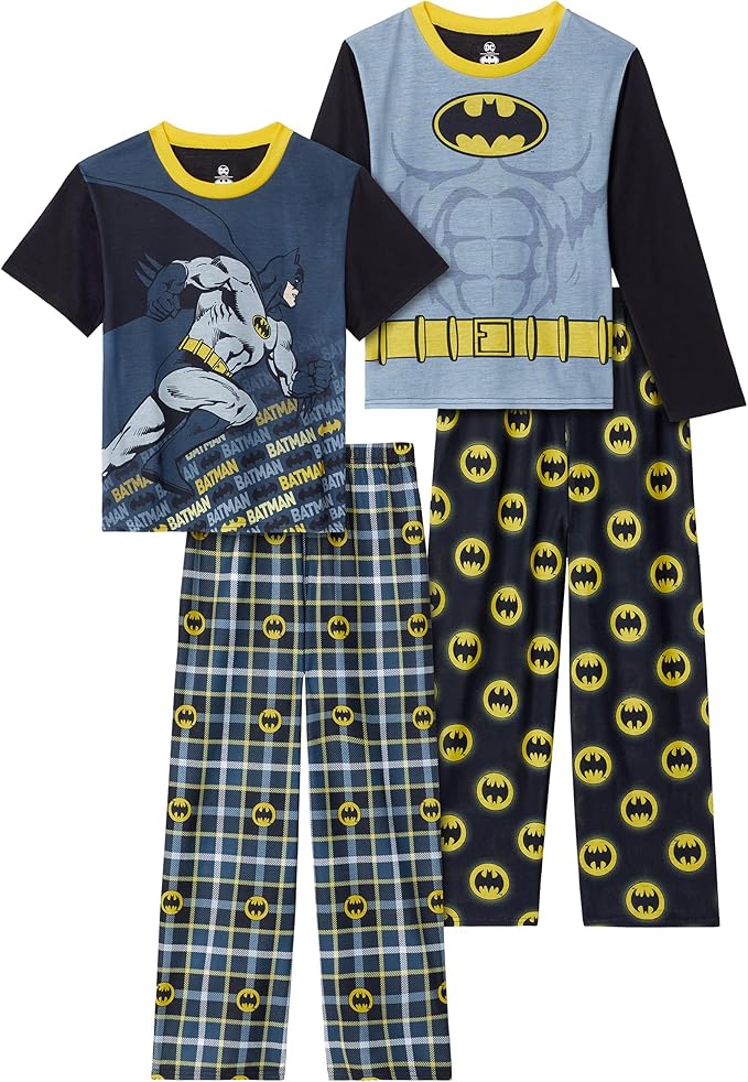 BATMAN Boys Pajamas for Kids | 4 Piece Sleepwear Sets for Boys Pajama Bottoms and Sleep Shirts for Big Boy and Toddlers