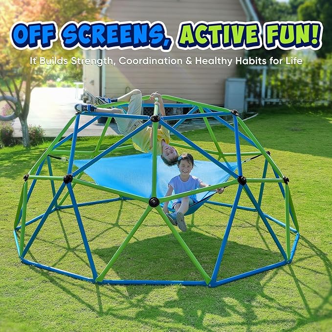 Zupapa10FT Climbing Dome with Hammock, Supports up to 1200lbs Kids Jungle Gym, 10FT Dome Climber with Hammock for Kids 3 to 10 Outdoor Play Equipment