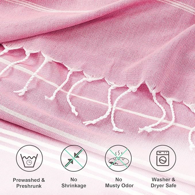 Aegero Turkish Beach Towel, 36"x71" Quick Dry Sand Free Oversized Bath Pool Swim Towel, Lightweight Travel Turkish Towels Vacation Essentials, Pink