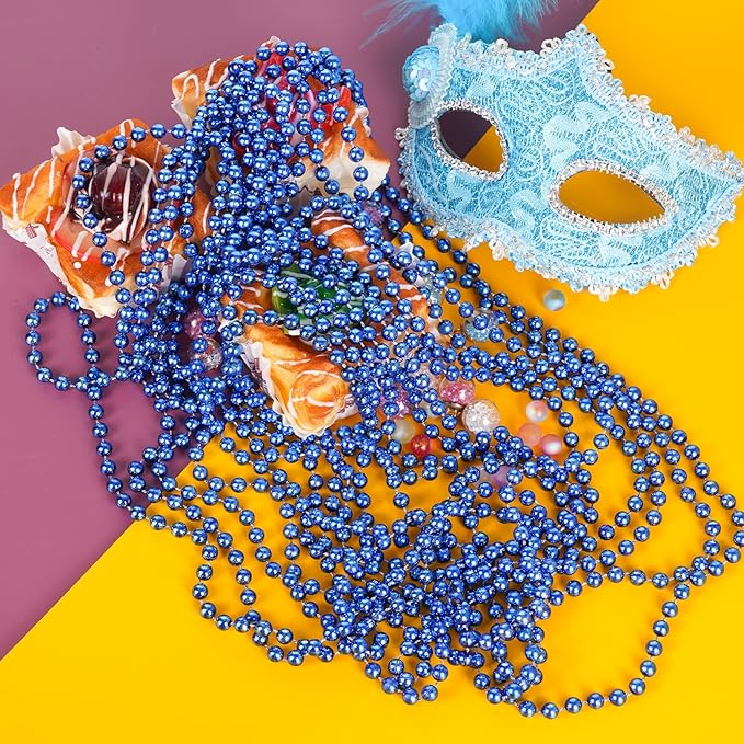 YAXINRUI 120 PCS Blue Bead Necklaces, Blue Mardi Gras Christmas Bead Necklaces, Patriotic Necklace, 33 Inch Round Beaded Necklace for Mardi Gras Christmas 4th of July Festive Events