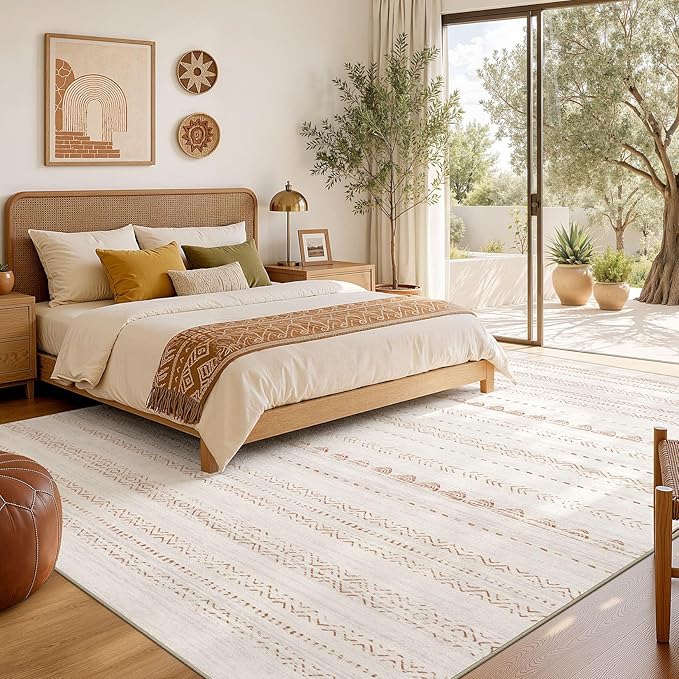 Nakagishi Boho 10x14 Area Rug Living Room Rugs Machine Washable Brown | Soft, Pet & Kid Friendly, Carpet for Living Room/Bedroom/Office/Kitchen/Nursery, Daily Home Decor Stain Resistant Moroccan