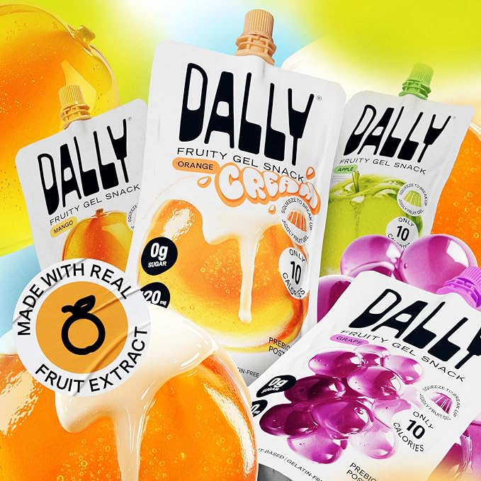 Dally Orange Cream Drinkable Konjac Jelly, 10 Pouches, Fruit Snack | Sugar free, keto and gluten free; prebiotics, postbiotics and vitamin C for skin and immune health