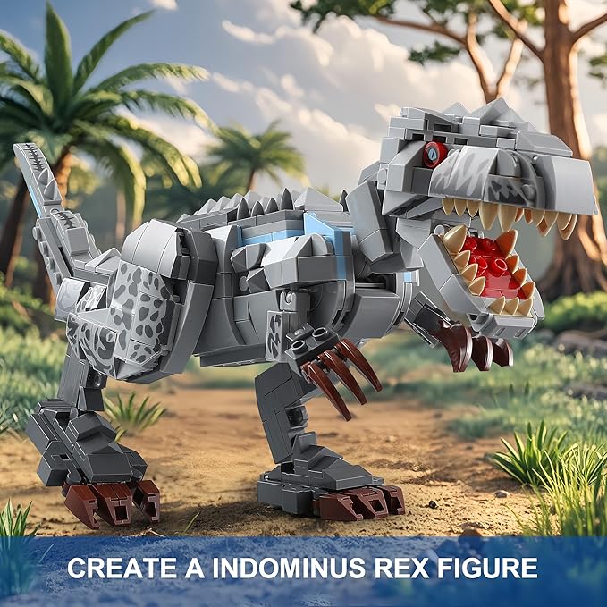 Dual Dinosaur Building Sets - Indominus Rex & Mosasaurus Dinosaur Toys with Poseable Joints, STEM Educational Toys for Kids Ages 6-12, Creative Birthday Gifts for Boys and Girls