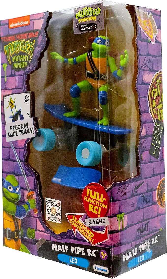 Teenage Mutant Ninja Turtles Toy, Leonardo Half Pipe RC Skate Vehicle, 2.4 GHz Skateboard Controller, Mutant Mayhem TMNT Remote Control Toy for Kids, Ages 3+