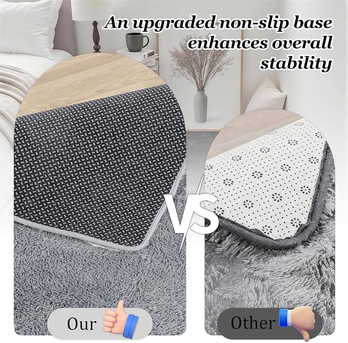 8x10 Area Rugs for Living Room Bedroom: Ultra Soft Fluffy Shag Rug Upgrade Non-Slip Non-Shedding Large Fuzzy Plush Carpet Indoor Floor Carpets for Kids Room Playroom Nursery Dorms Home Light Gray