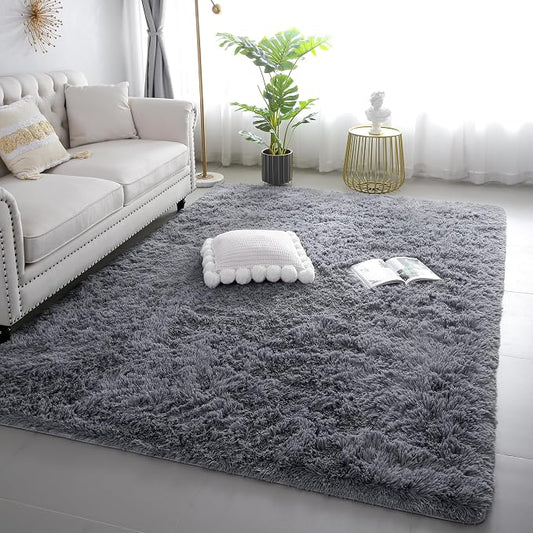 5x7 Grey Shag Rug for Bedroom, Soft Plush Fluffy Washable Carpet | Area Rug for Living Room, Kids Nursery, Boys Girls Dorm Room, Non Slip Shaggy Floor Carpet