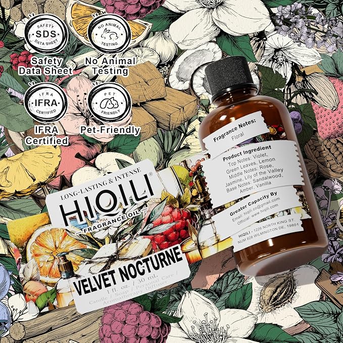 HIQILI Velvet Nocturne Fragrance Oil for Making Candle, Violet & Carnation Scents, DIY Perfume, Great for Diffuser, Long Lasting - 1 Fl Oz