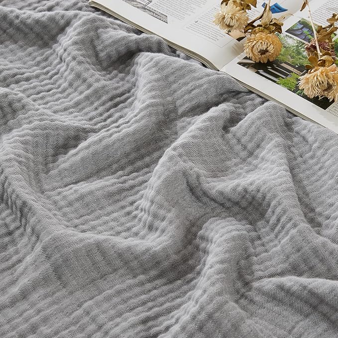 EMME Cotton Muslin Twin XL Blanket Breathable Gauze Soft Lightweight Blankets Adults Gifts for Women (Heather Grey, 66"x90")